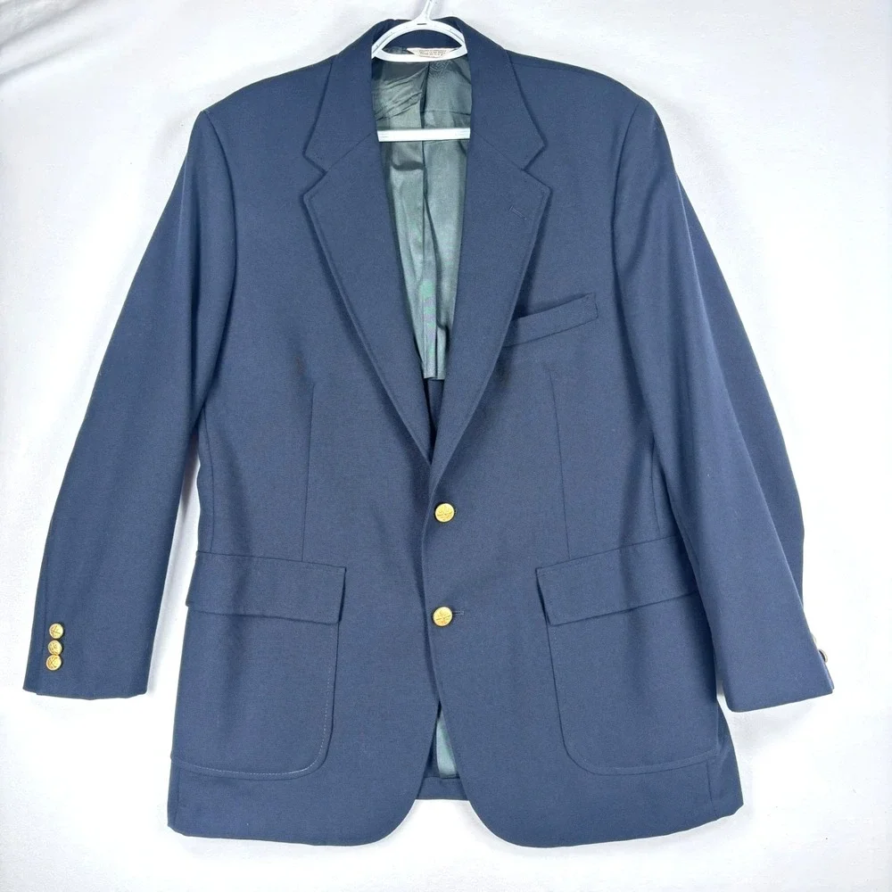 VTG‎ Blazer Mens 42R Navy Gold Buttons Sport Coat Suit